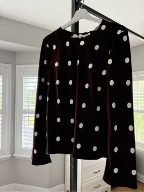 Ann Taylor Black and White Polka Dot Long-Sleeve Blouse